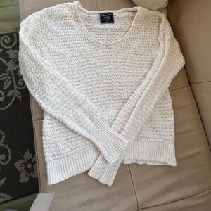 VTG Abercrombie & Fitch white cozy crew neck crochet fisherman sweater Sz S